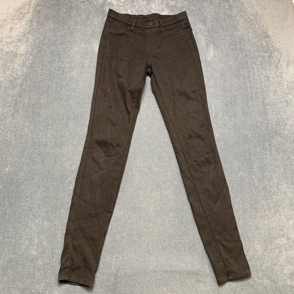 Uniqlo Jeans Womens XS Dark Black Denim Stretch Mid Rise Skinny Leg 5 Pockets